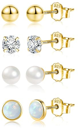 Ohrstecker Set Damen Gold Silber 925 Herz Piercings Zirkonia Multipack | ALEXCRAFT Ohrstecker Set Damen Gold Silber 925 Herz Perle Opal Stern Mond Zirkonia Multipack Piercing Ohrringe Hypoallergen