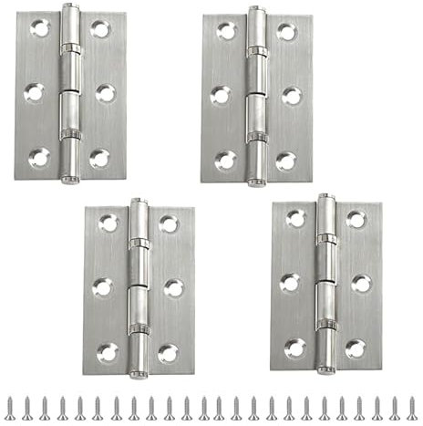 RICHSUM 4 Pcs Fireproof Door Hinges, 3-Inch Mild Steel Ball Bearing Butt Hinges, Gray, Polished