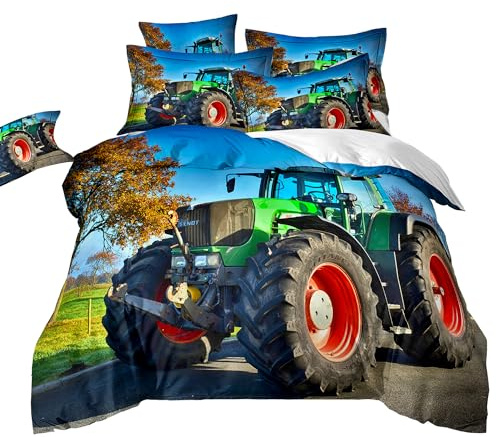 ZZTBQ Traktor Kinderbettwäsche 100x135 Baby Bettwäsche Traktor Fahrzeuge Wagen Autos Bettbezug und Kissenbezug-Set Baby Bettwäsche Set für Kleinkinder und Babybetten