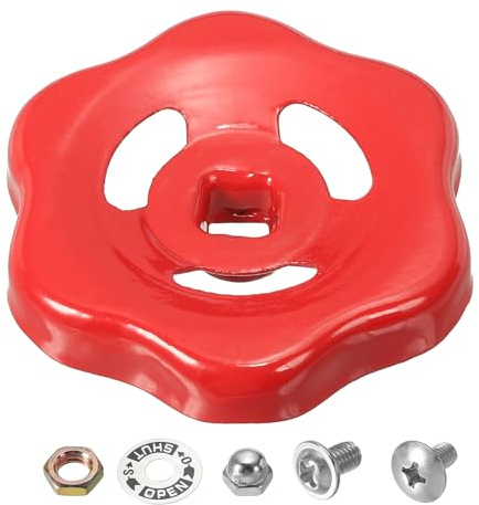 PATIKIL Outside Faucet Handle Square Stem Hole 7x7mm, Cast Iron Faucet Round Wheel Handle Replacement Water Spigot Handle with Screws Spacer, Red