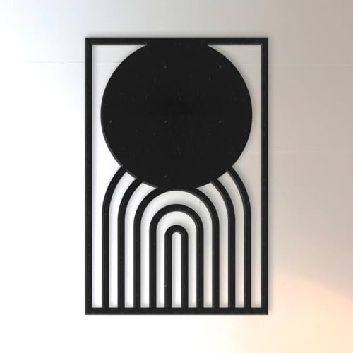ebenkunst Wandbild Aus Holz - 1 cm Dick, CNC Gefräst, Linien Schwarz, Modern & Abstrakt - Wanddeko Wohnzimmer - Hochwertige Bilder Für Wohnzimmer, Holz Deko Einfach Anzubringen, Made in Germany