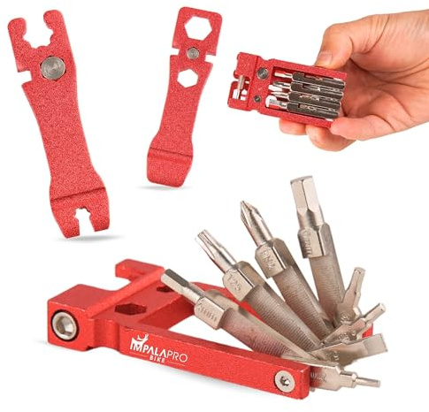 IMPALA PRO Outil multifonction 20 en 1 ultra léger et compact (117,5 g) fabriqué en alliage CRV - Kit vélo VTT dérive-chaîne (rouge)