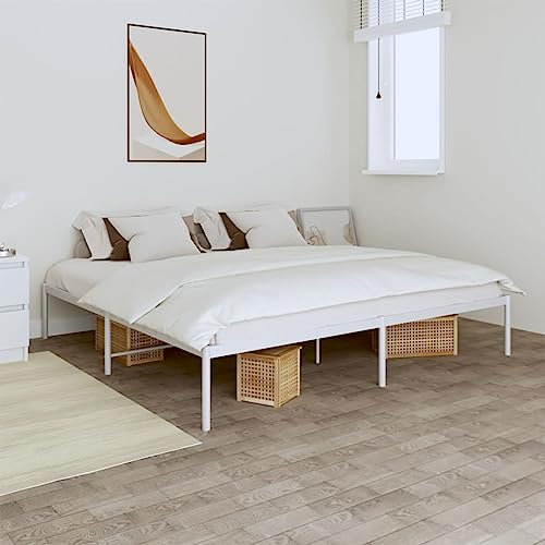 Sufrk Bettgestell Bett Bed Frame Betten Bettrahmen Tagesbett Metall Weiß 183x213 cm