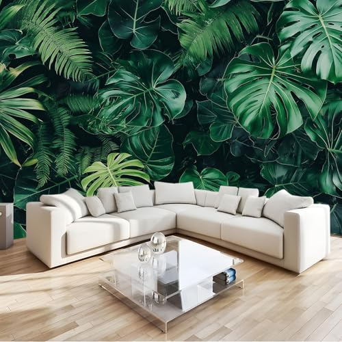 3D Papier Peint Feuilles Vert Monstera Tropical Papier Peint Panoramique Mural 250x175 cm Affiche Géante Décoration Pour Salon Chambre Chambre D'Enfant Décoration Murale