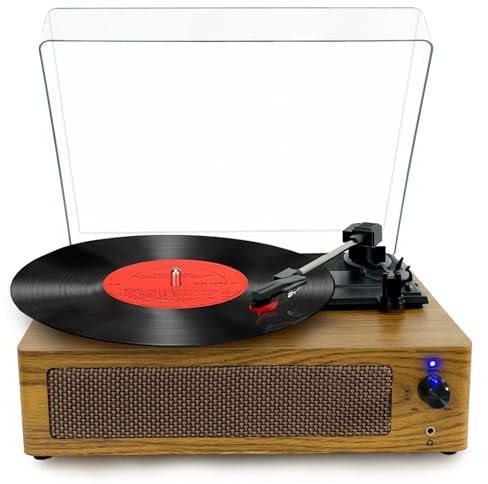 Bluetooth Vinyl Record Player,3-Speed Turntable with Stereo Built-in 2 Speaker,Vintage Phonograph Record Player, Turntables for Vinyl Records with RCA Line Out AUX in Headphone Jack (Brown)