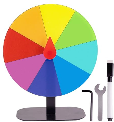 JstFrU 20,3 cm schweres, drehbares Preisrad – 8 Steckplätze, farbiges Roulette-Spinner des Glücks, mit trocken abwischbarem Marker und Radiergummi für Messen, Karneval, Gewinnspiele