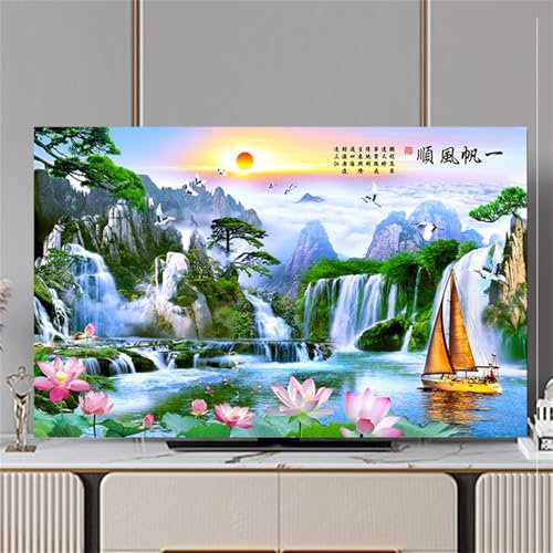 Hixingo TV Abdeckung Staubschutzhülle, 3D Sonnenaufgang Muster TV Staubschutzhülle 32-80inch TV Abdeckung Schutzhülle Fernseher Fernsehabdeckung TV Schutzhülle (40-43inch,Lotusblüte)