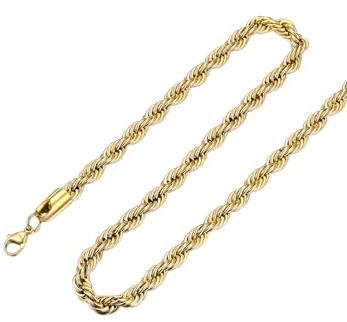 FOCALOOK Catena corda 6 mm placcata oro collana uomo maglia toradeea dorata 70 cm Hip Hop Style, Acciaio inossidabile Placcato oro