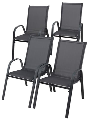 Ondis24 4X Gartenstuhl Manor Stapelstuhl Garten, Campingstuhl Outdoor Gartenmöbel Stuhl, Bistrostuhl Metall Terrasse (Gartensessel, Anthrazit)