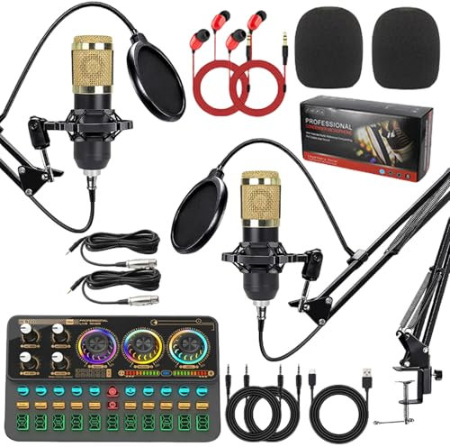 Kit de podcast pour 2 personnes, interface audio avec microphone de studio mélangeur DJ pour diffusion en direct, enregistrement de jeux, kit de streaming Plug and Play compatible avec