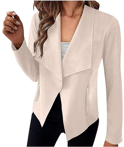 Damen Blazer Sportlich Elegant, Jackett Frühling Casual Sweatblazer Damen, Open Front Tailliert Einfarbig Blaser Jacke Kurzblazer Damen Festlich Modische Vintage Kurzjacke Damen Blazer Frühjahr