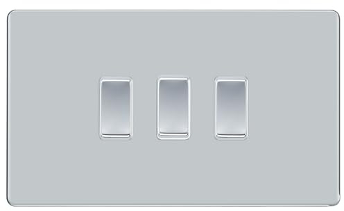 BG Polished Chrome Screwless 3 Gang Light Switch in Double Format Custom Switch