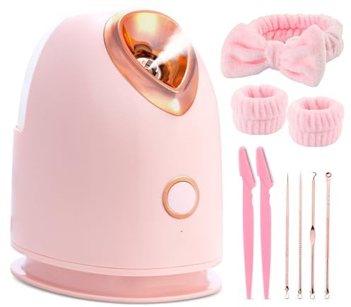 Pjordo Face Steamer for Facial Deep Cleaning Unclogs Pores, Nano Ionic Warm Mist Humidifier Facial Steamer Professional Home Sauna Spa, Bonus 4 Piece Stainless Steel Skin Kit, Gift for Women