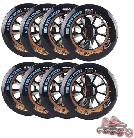 woxefo 8Er Pack Inline Skate Rollen Ersatzrad Mit Kugellager PU Material 85A Hohe Elastizität, leises, sanftes Gleiten Geeignet für Asphalt und Beton(Schwarz,90mm)