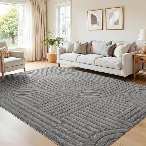 Topfinel Washable Living Room Rugs Grey Non Slip Area Rug Soft Short Pile Rug Modern Large Geometric Rug for Dining Room Office Play Room 160x230 cm