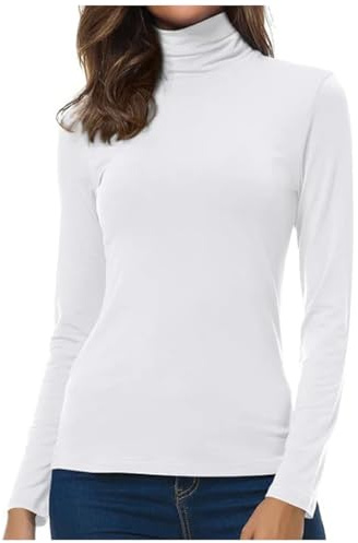 Charmoni - Top Femme Pull sous Pull - col roulé à Manches Longues - Coupe Classique - léger et Extensible - Taille Unique T 36 - T 38 (Blanc)