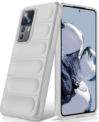 BonYonka Case Compatible with Xiaomi 12T Pro, Shockproof Wave Pattern, Scratch-Resistant Soft Microfibre Lining, All-Round Protection Protective Case with Camera Protection, White