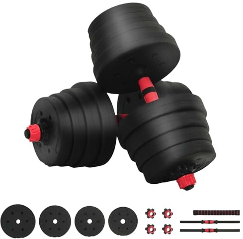vidaXL 2-in-1 Kurzhantel Langhantel Set 30kg 30kg Schwarz und Rot, Home-Gym-Ausrüstung, verstellbare Kurzhanteln, Gewichtheber für Indoor-Training, Flexibles Fitnessgerät für Krafttraining