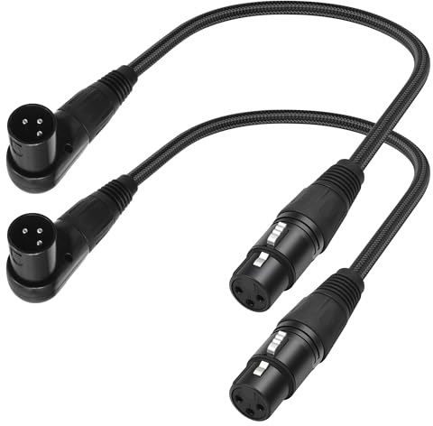 Kinweistex Adjustable 90 Degree 3 PIN XLR Male to Female Microphone Cable Right Angle XLR Cable 12 Inch (30cm) for Mixing Console 2pcs