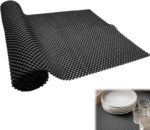 LUBEWISE Alfombrilla antideslizante, 600 x 30 cm, alfombrilla antideslizante de PVC negro, base antideslizante multiusos recortable, para cajones, coche, maletero, cocina, caravana, estantería