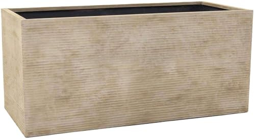VIVANNO Pflanztrog Maxi 45x100x45 cm aus Fiberglas, Beige gestreift, wetterfest und frostsicher, Pflanzkübel für Innen und Außen