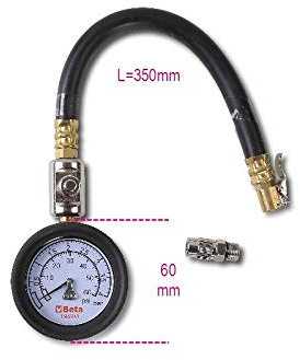 Beta 1949M - Misuratore di pressione pneumatici con manometro antiurto, lettura 0-4 bar, funzione scarico pressione, tubo 290 mm, strumento preciso e affidabile