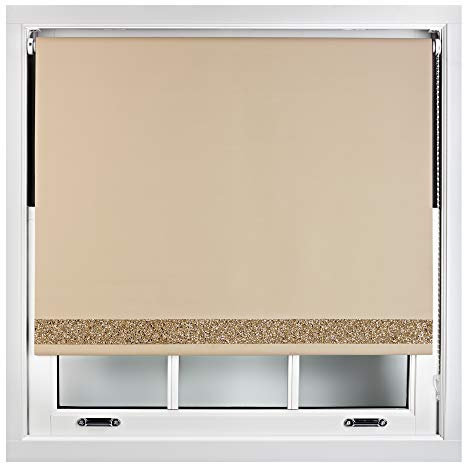 FURNISHED Verdunkelungsrollos mit glitzernder Kante – zuschneidbarer Thermo-UV-Schutzstoff, einfach zu montierende glitzernde Rollo für Fenster, Cappuccino 105W x 210H cm