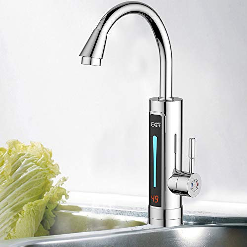 Küchenarmatur 360° Drehung - 3300W LED Elektrisch Durchlauferhitzer Wasserhahn Küche mit digitale Wassertemperaturanzeige, Spültischarmatur Armatur Installation Einfach