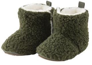 Sterntaler Babyschuh mit Motiv Dino, Jungen - mit aufgenähter und rutschfester Sohle - mit Klettverschluss und Dinozacken - gefüttert mit weichem Teddyflausch, mattgrün, 18