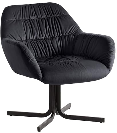 FineBuy Loungesessel Samt Design Clubsessel mit Metallbeine, Schalenstuhl gepolstert mit Rückenlehne, Cocktailsessel Lounge Armlehnen, Sessel mit Stoffbezug Schwarz