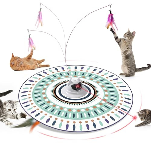 Forzaforte 4-in-1 Interactive Cat Toy for Indoor Cats, Automatic Rechargeable Cat Toy with Moving Feathers and Laser Play, 4 Modes for Kittens and Adult Cats