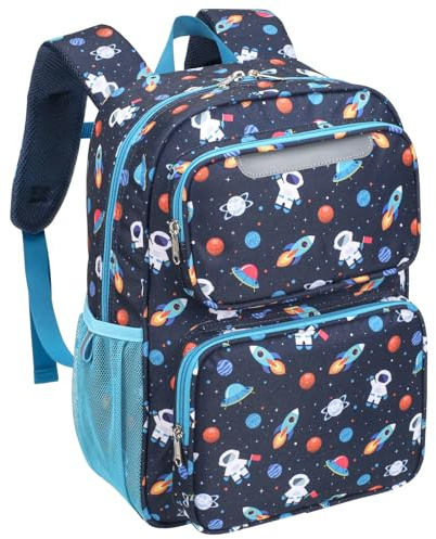 Bagseri Kinderrucksack Jungen 15L - Leichter Schulrucksack für 5-8 Jahre | Isolierfach, DIN A4 Fach, Ergonomisch, Rucksack für Vorschule bis 2. Klasse mit Brustgurt & Reflektoren, Blau Weltraum
