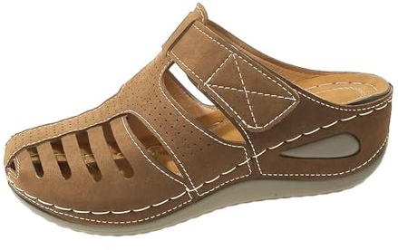Sandaler fram stängda damer, träskor damer sommar med kilklack ihåliga platå utomhussandaler halkfria sommarskor ortopediska sandaletter lätta lediga romerska sandaler, kaki, 42 EU