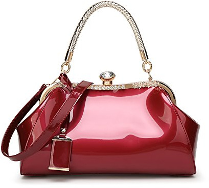 Coolives Damen Tasche Handtasche aus PU-Lackleder Henkeltasche Schultertasche Umhängetasche für die Hochzeit Burgund EINWEG