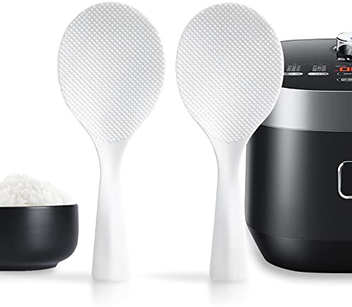 FireKylin 2 Pcs Plastic Rice Paddle,Non Stick Standing Rice Spoon Scooper Spatula,Heat Resistant Rice Cooker Spoon (White)
