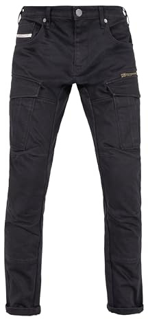 John Doe Defender Mono Motorcycle Cargo Pants for Men - Tapered Fit Riding Pants with AAA XTM-Fiber Protection, Stretch Comfort & Water-Repellent Urban Design - Black - 38/32
