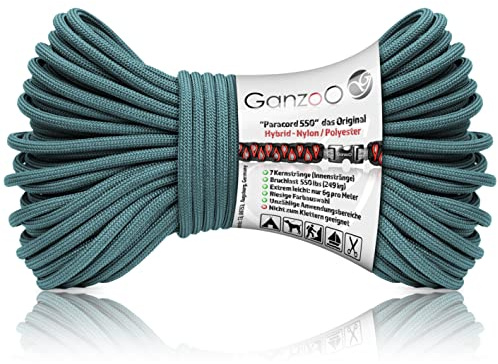 Ganzoo Paracord 550 Seil Typ 3 4 mm Thundercloud grau-blau, 30 m Hybrid Nylon/Polyester, 32-Litzen Mantel, 7 Kernstränge, ca. 250 kg Bruchlast, für Hundeleinen, Halsbänder, Knüpfen, nicht zum Klettern