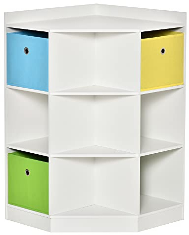 HOMCOM Kinderregal Bücherregal für Kinder Spielzeug-Organizer Kinderzimmerregal mit 3 Aufbewahrungsboxen, 7 offenen Fächern für Kinderzimmer, Kindergarten 57,4 x 57,4 x 94 cm Weiß