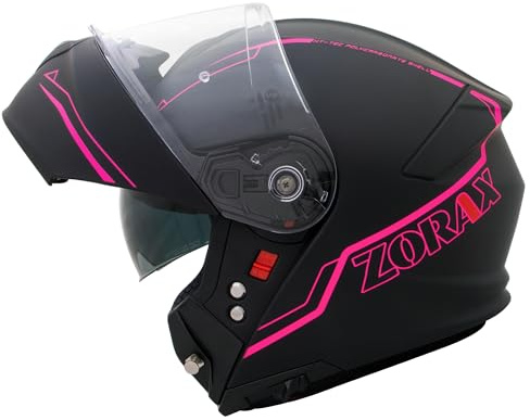 Zorax Safari Double Visor Full Face Motorcycle Helmet | Matt Black/Pink L (59-60cm) Motorbike Helmet ECE 2206 Approved