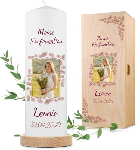 GRAVURZEILE Printed Candle Photo Candle for Confirmation and Communion Christian Candle with Photo Personalised with Name, Date and Desired Text HighQuality Pillar Candle 25080 mm Colour: