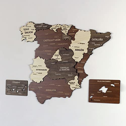 Landkarten, Holzwanddekoration, 3D-Karte von Dänemark, Frankreich, Deutschland, Spanien, Türkei, Ukraine, Vereinigte Staaten, Großbritannien, Geschenk für Reisende (Spanien 60 x 50 cm)
