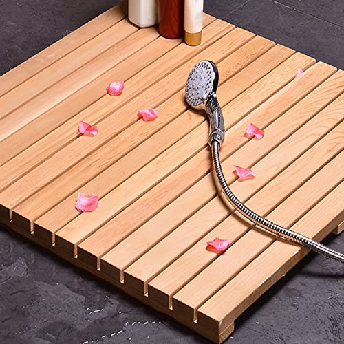 Zhaomi Caillebotis de Douche Tendance,Douche Baignoire Tapis,Rétro Caillebotis de Douche Bois,Écologique Tapis Antidérapant,pour Douche et Baignoire,Parc,Balcon,Jardin (50x30cm/20x11.8in)