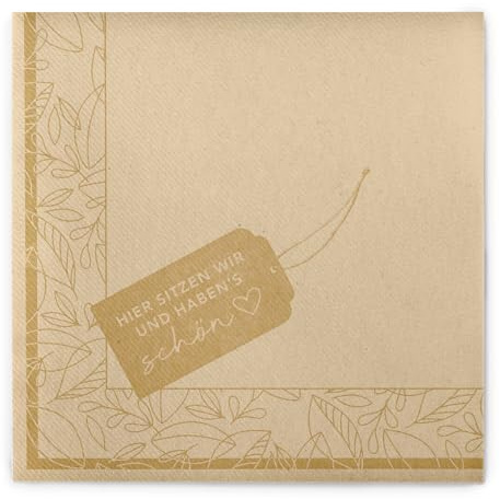 Airlaid-Servietten 40 x 40 cm | Serviette im Design Etikett | textilähnlich | 50 Stück | Etikett (Pebble Stone-Braun)