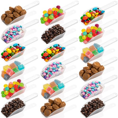 18 Stück Süßigkeitenschaufeln für Buffet, 15,5 cm, Mini-Eisschaufel aus Kunststoff für trockene Waren, Proteinpulver, Kaffee, Tee, Küche (transparent)