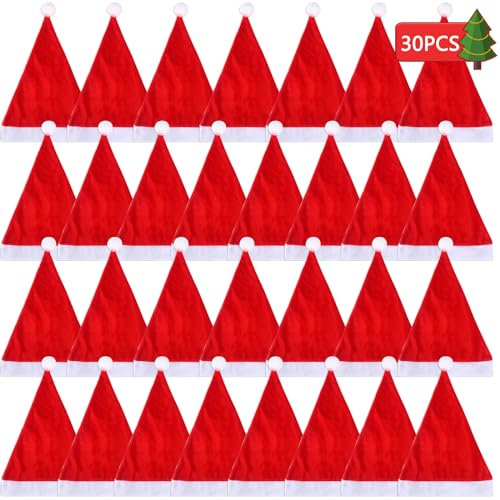 ENCOUN 30 Stück Weihnachtsmütze, Weihnachtsmützen Nikolausmütze, Weihnachtsmütze Set, Dehnbar Weihnachts Mütze, Weich und Bequem Weihnachtsmütze für Erwachsene Weihnachtsfeier