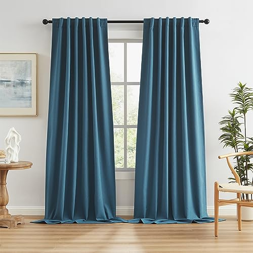 Keqiaosuocai Verdunklungsvorhänge aus Leinen, extra lang, 2 Paneele, Stangentasche/Rücklasche/Hakengürtel hinten, volle Verdunkelung, hohe Vorhänge für Schienensystem, 127 cm B x 335 cm L, Jeansblau
