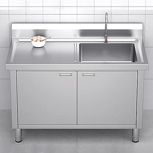 Meuble Sous évier Autoportant, évier Commercial Autoportant, évier Extérieur Autoportant, Stockage De Grande Capacité Avec Table D'opération évier En Acier Inoxydable(39in/100cm,左)
