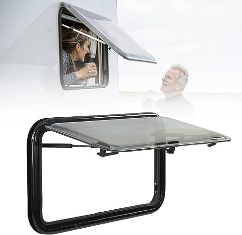 DEHIWI Wohnmobilfenster,Wohnwagen Seitenfenster,RV Klappfenster Externes Push Fenster Acrylglas Fenster Doppelschichten mit Markise und Screens 70° Öffnungswinkel,1000mm*600mm