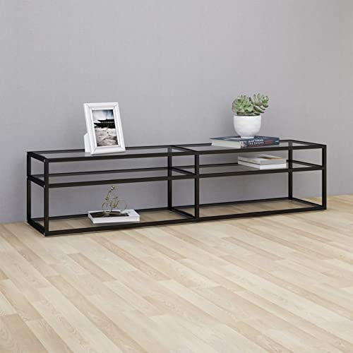 Homgoday Schlankes TV-Möbel mit Hartglas & Stahlrahmen - Schwarz/Transparent, 180x40x40,5 cm - Wohnzimmer Model331722