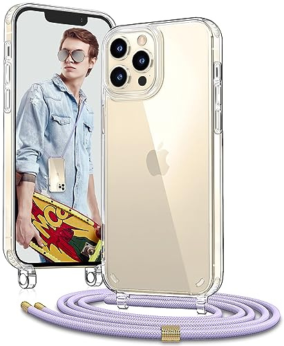 Vaykwo Handykette für Apple iPhone 12 Pro Max Hülle mit BandHülle mit Band - Necklace Handyhülle - Transparente Case zum Umhängen mit Kameraschutz und Bildschirmschutz - Lila | Necklace Handyhülle, Transparente Case zum Umhängen, Verstellbar und Abnehmbar